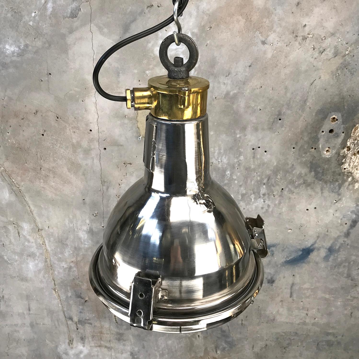 1970s Daeyang Stainless Steel, Brass and Glass Small Ceiling Pendant Light 2