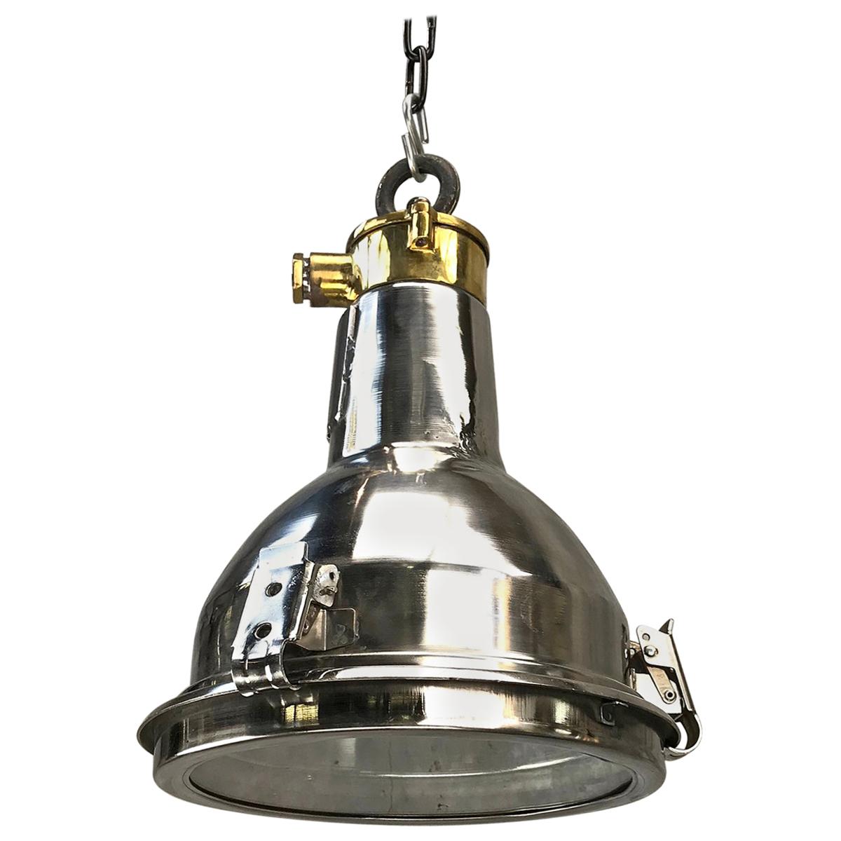 1970s Daeyang Stainless Steel, Brass and Glass Small Ceiling Pendant Light