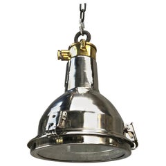 Vintage 1970s Daeyang Stainless Steel, Brass and Glass Small Ceiling Pendant Light