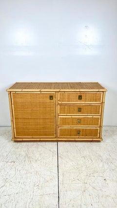 Credenza italiana in rattan e bambù "Dal Vera" degli anni '70