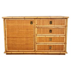 Credenza italiana in rattan e bambù "Dal Vera" degli anni '70