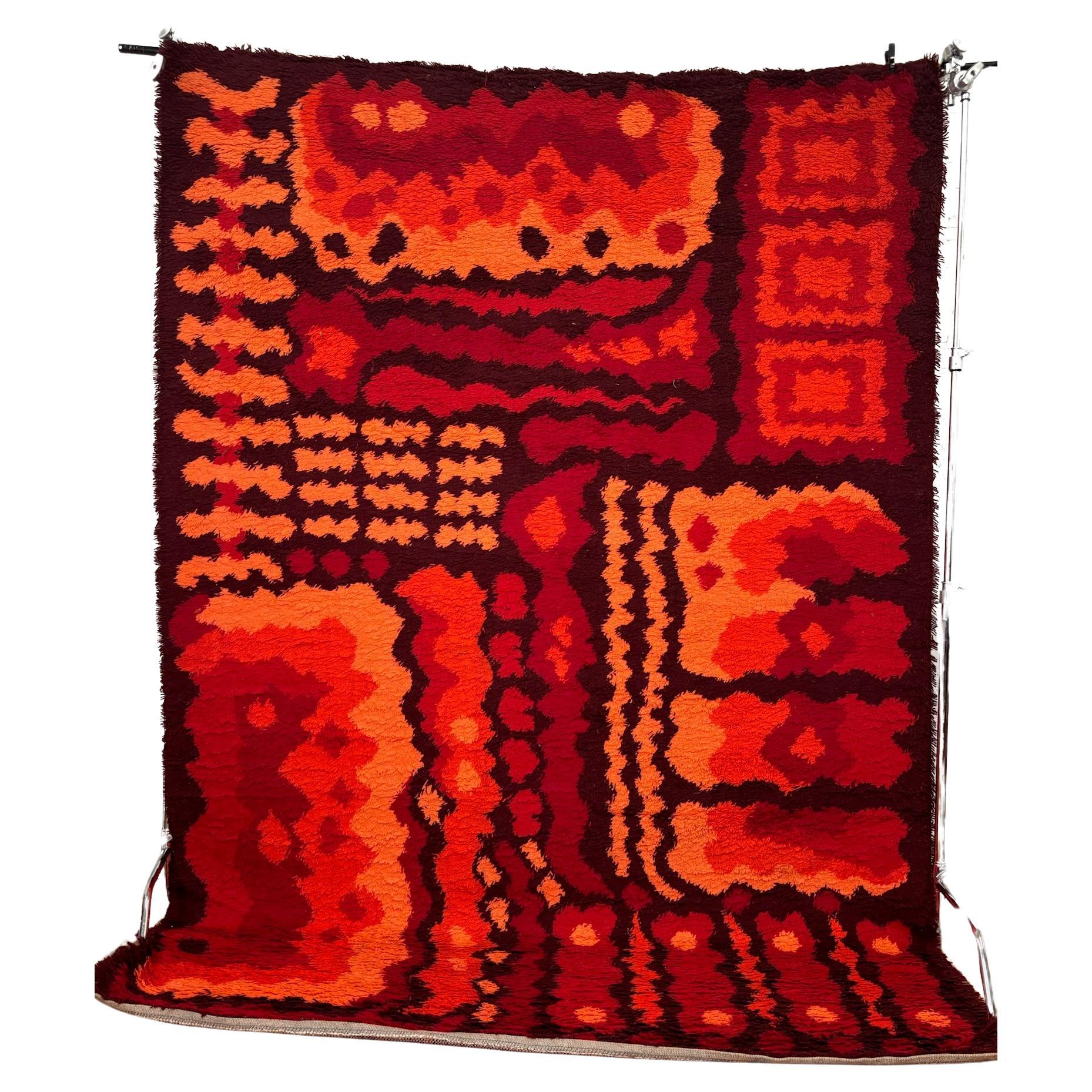 Tappeto Dania Taepper astratto rosso arancione del 1970, non usato, metà secolo, in lana danese.