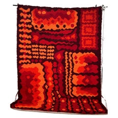 Retro 1970's DANIA TAEPPER Abstract Red Orange UNUSED Mid Century Danish Wool Rya Rug