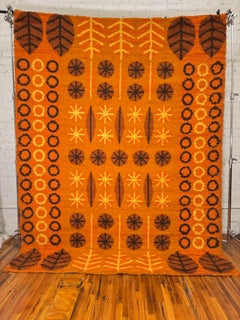1970's DANIA TAEPPER Leaves Circles Orange UNUSED Mid Century Wool Rya Rug