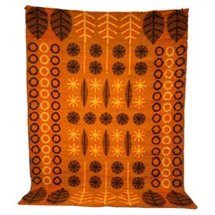 Retro 1970's DANIA TAEPPER Leaves Circles Orange UNUSED Mid Century Wool Rya Rug