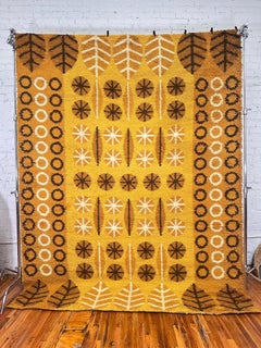 1970's DANIA TAEPPER Yellow Brown Circle UNUSED Mid Century Danish Wool Rya Rug