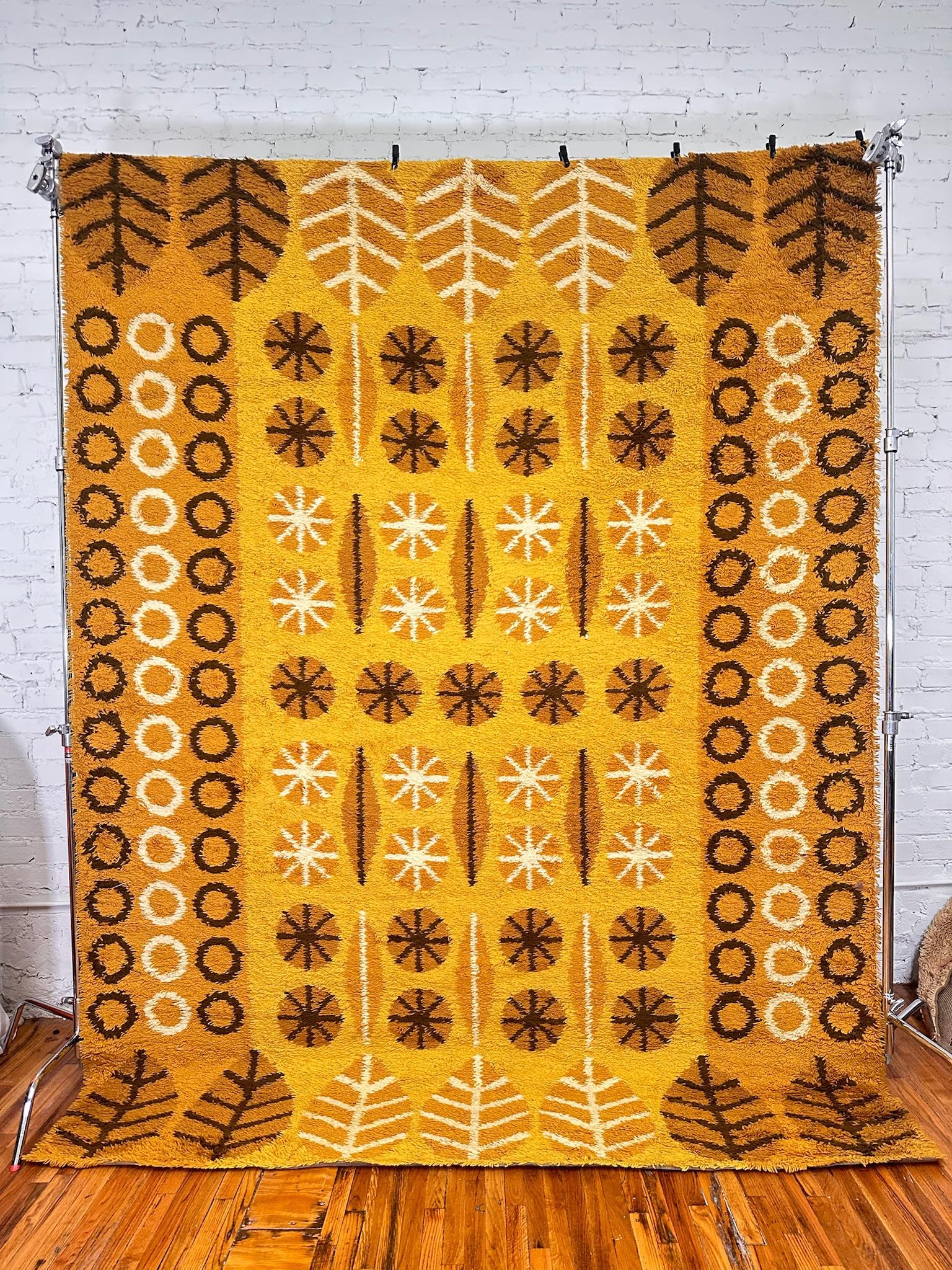 1970's DANIA TAEPPER Gelb Braun Kreis UNGEBRAUCHT Mid Century Danish Wool Rya Rug im Angebot 2