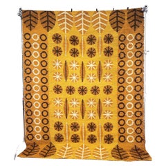 1970
s DANIA TAEPPER Yellow Brown Circle UNUSED Mid Century Danish Wool Rya Rug