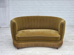 1970s, Danish 2-seater "Banana" sofa, green furniture velour.