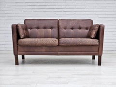 1970s, Danish 2-seater classic sofa, original brown leather.