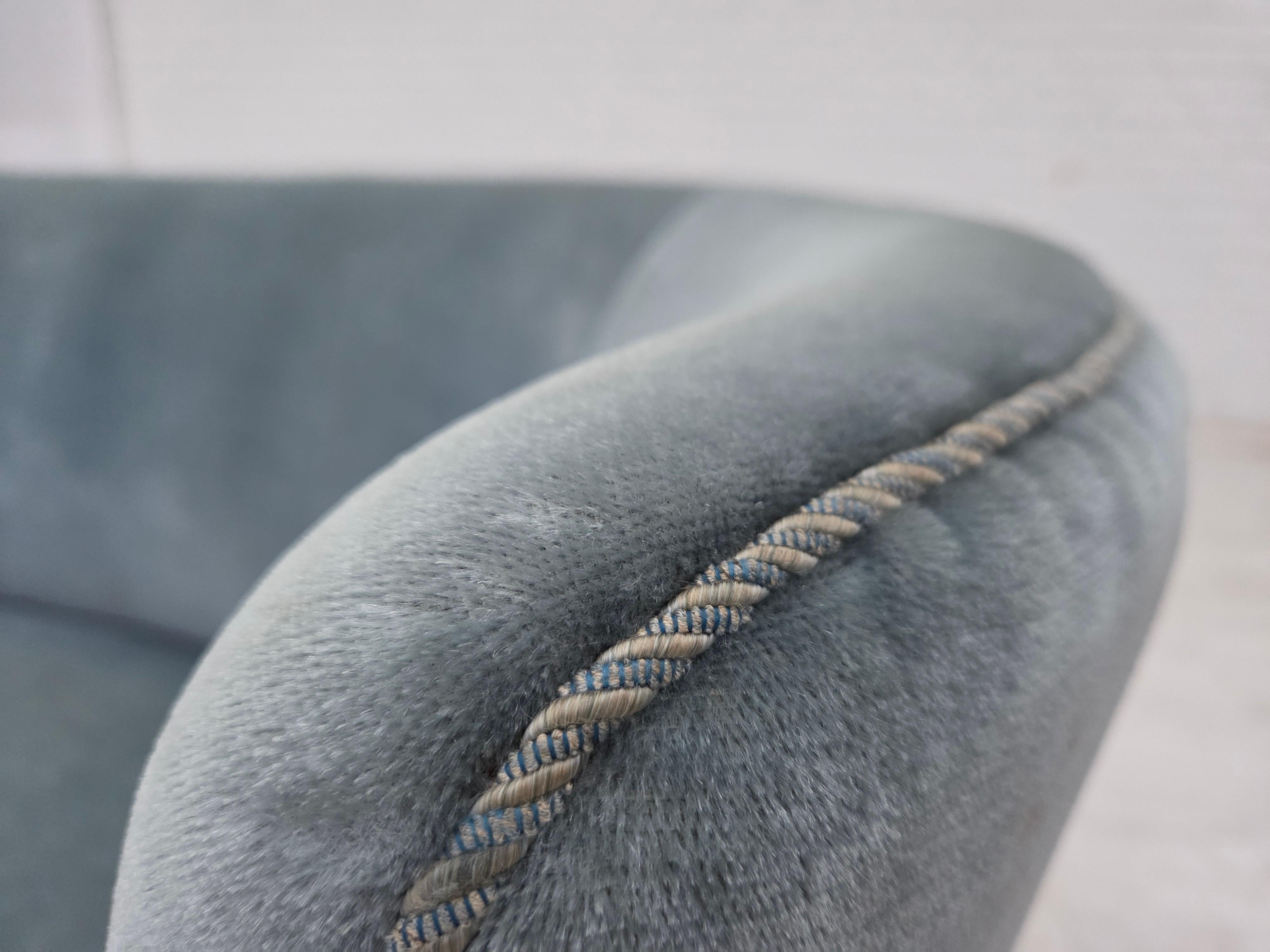 Años 70, sofá danés curvo de 2 plazas, terciopelo azul mueble. en venta 7