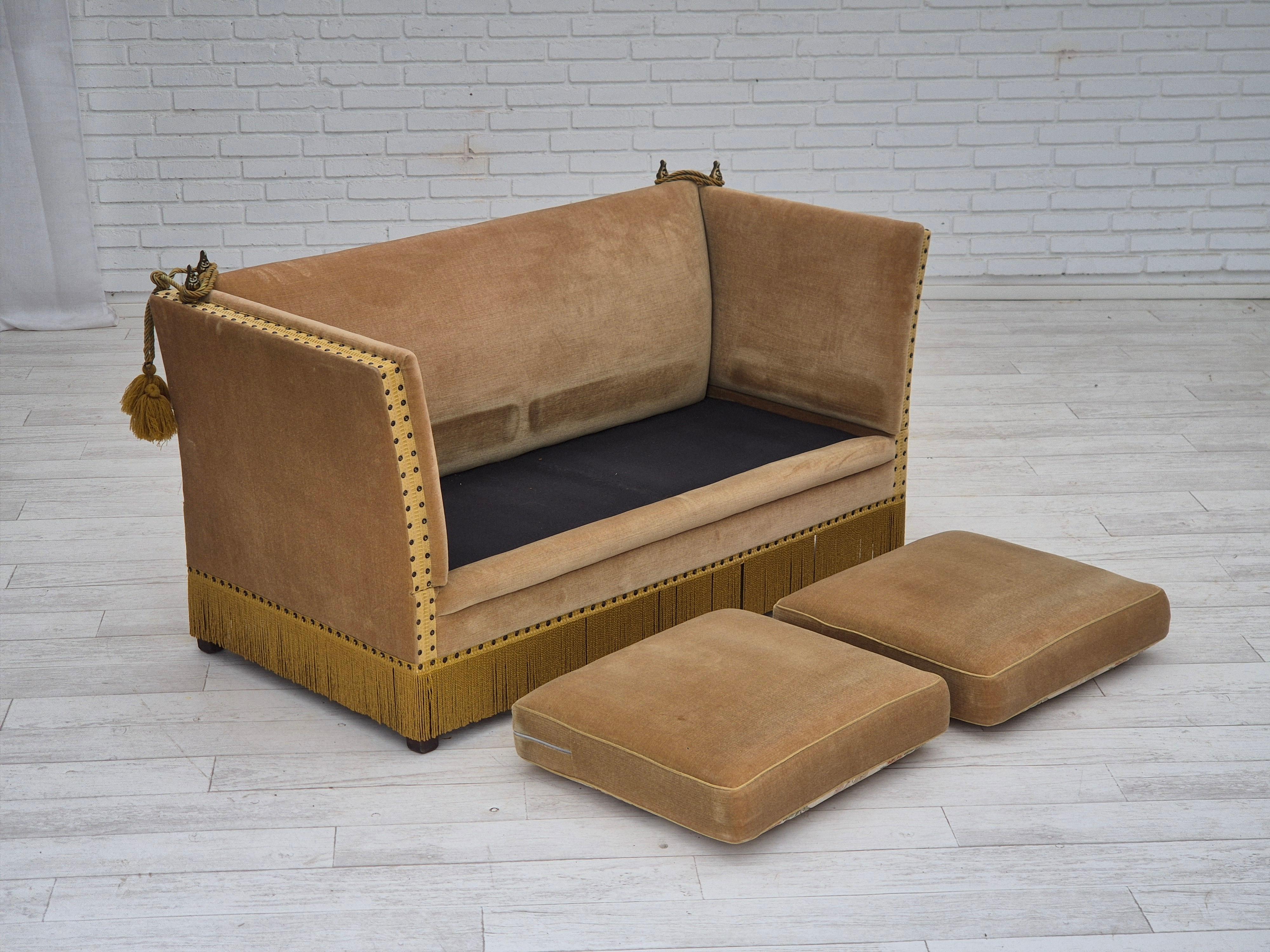 1970s, Danish 2-seater drop arm sofa, furniture velour, adjustable armrests. 6