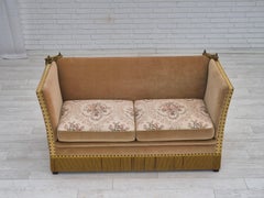 1970s, Danish 2-seater drop arm sofa, furniture velour, adjustable armrests.