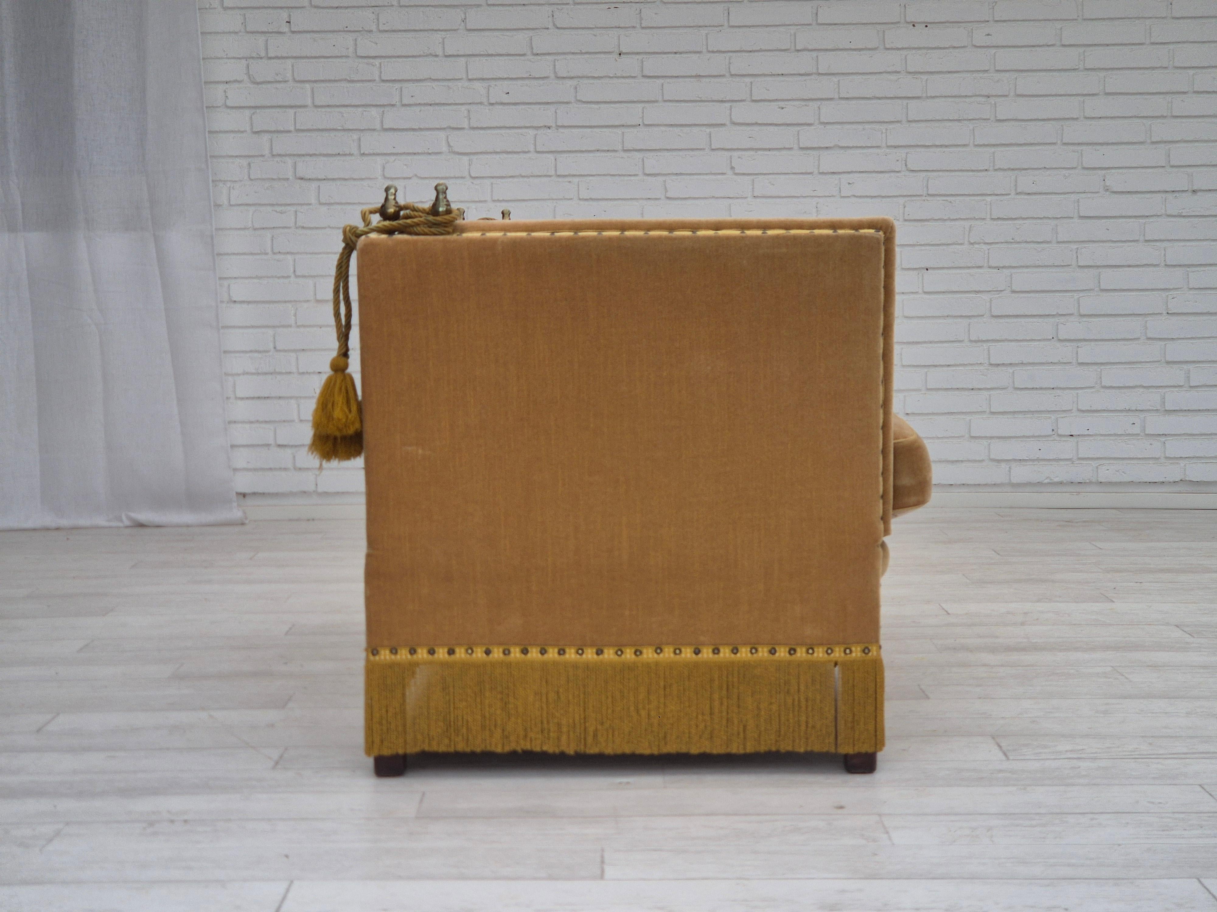 Velvet 1970s, Danish 2-seater drop arm sofa, furniture velour, adjustable armrests.