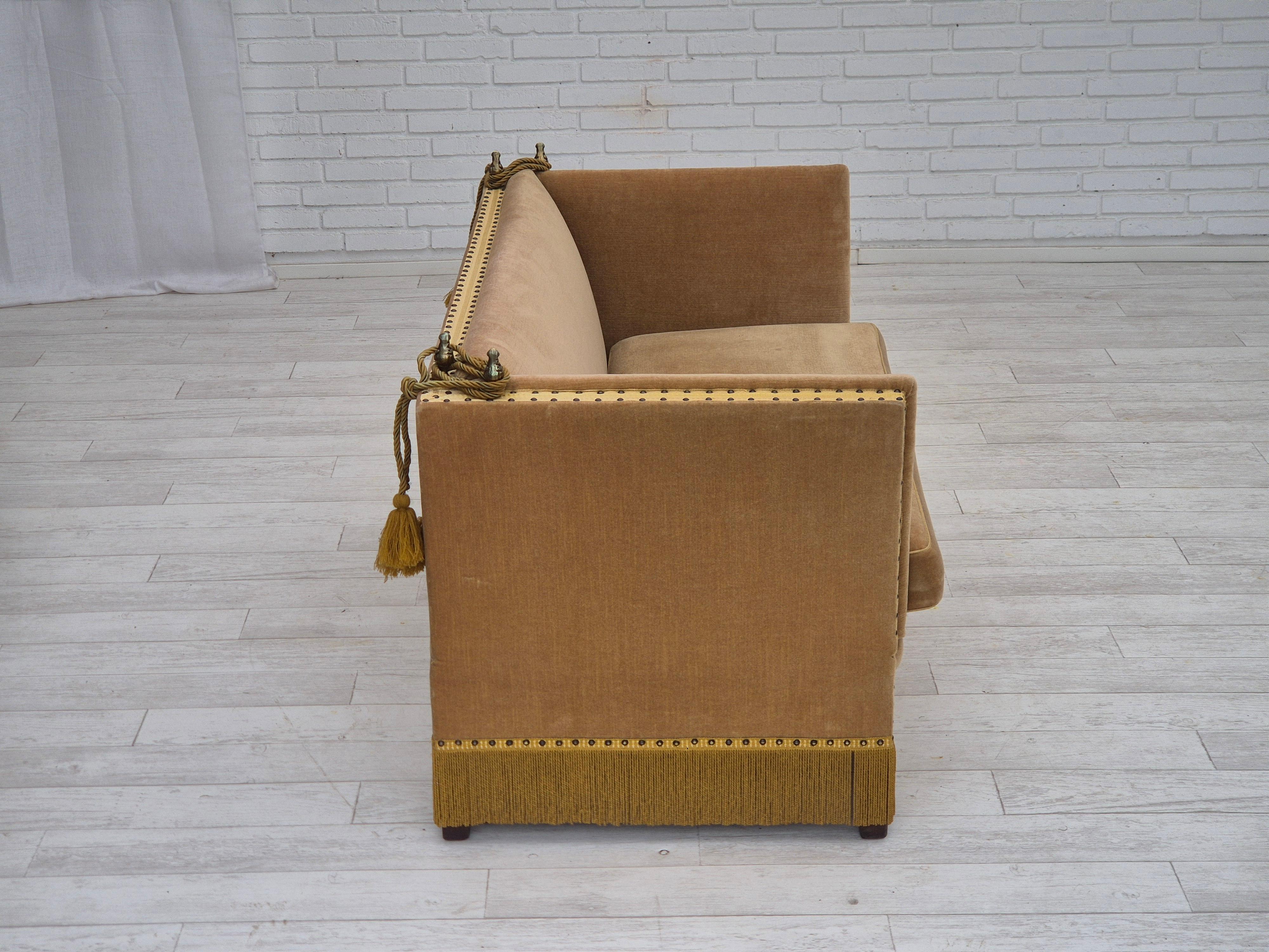 1970s, Danish 2-seater drop arm sofa, furniture velour, adjustable armrests. 1