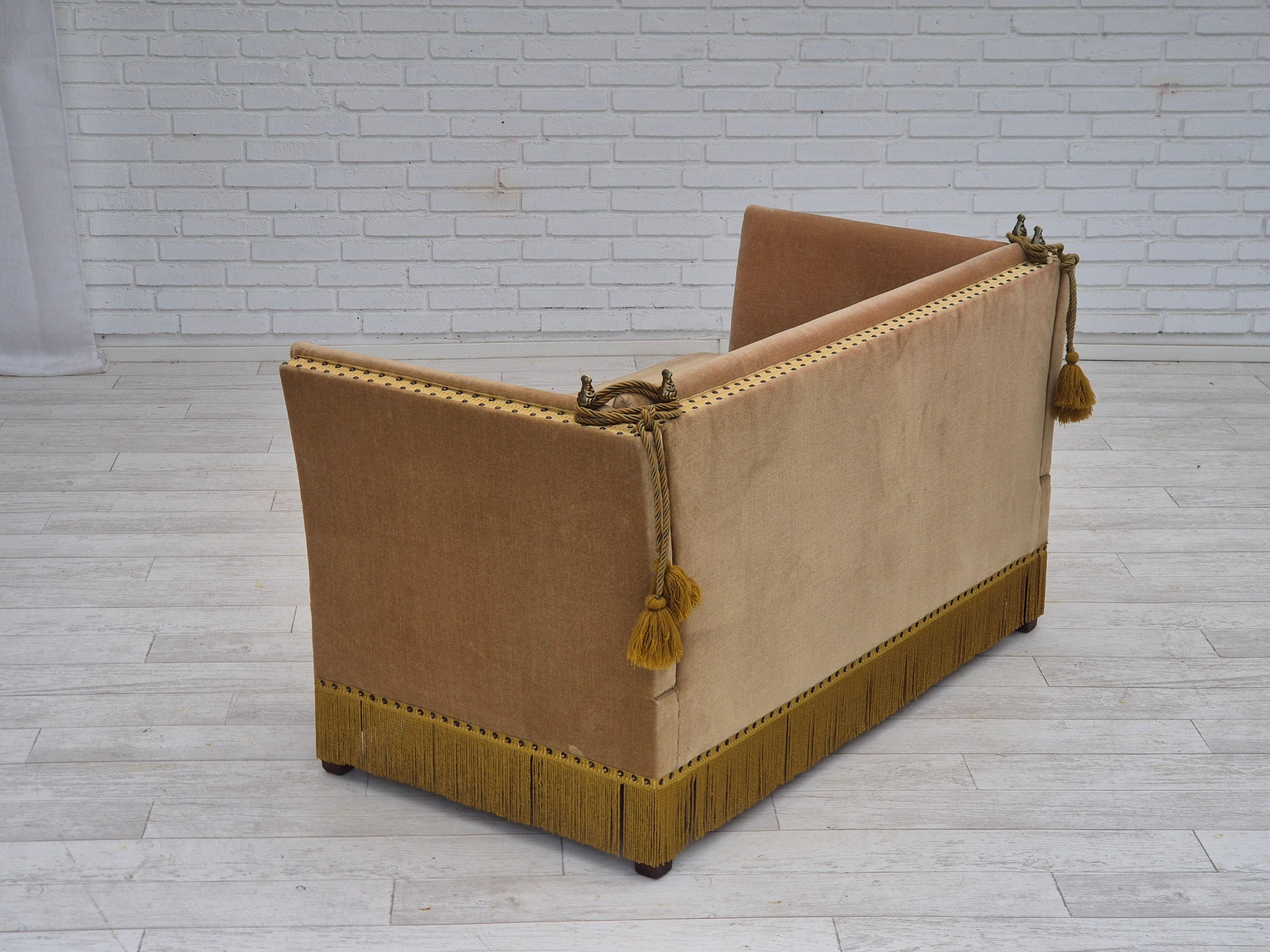 1970s, Danish 2-seater drop arm sofa, furniture velour, adjustable armrests. 3