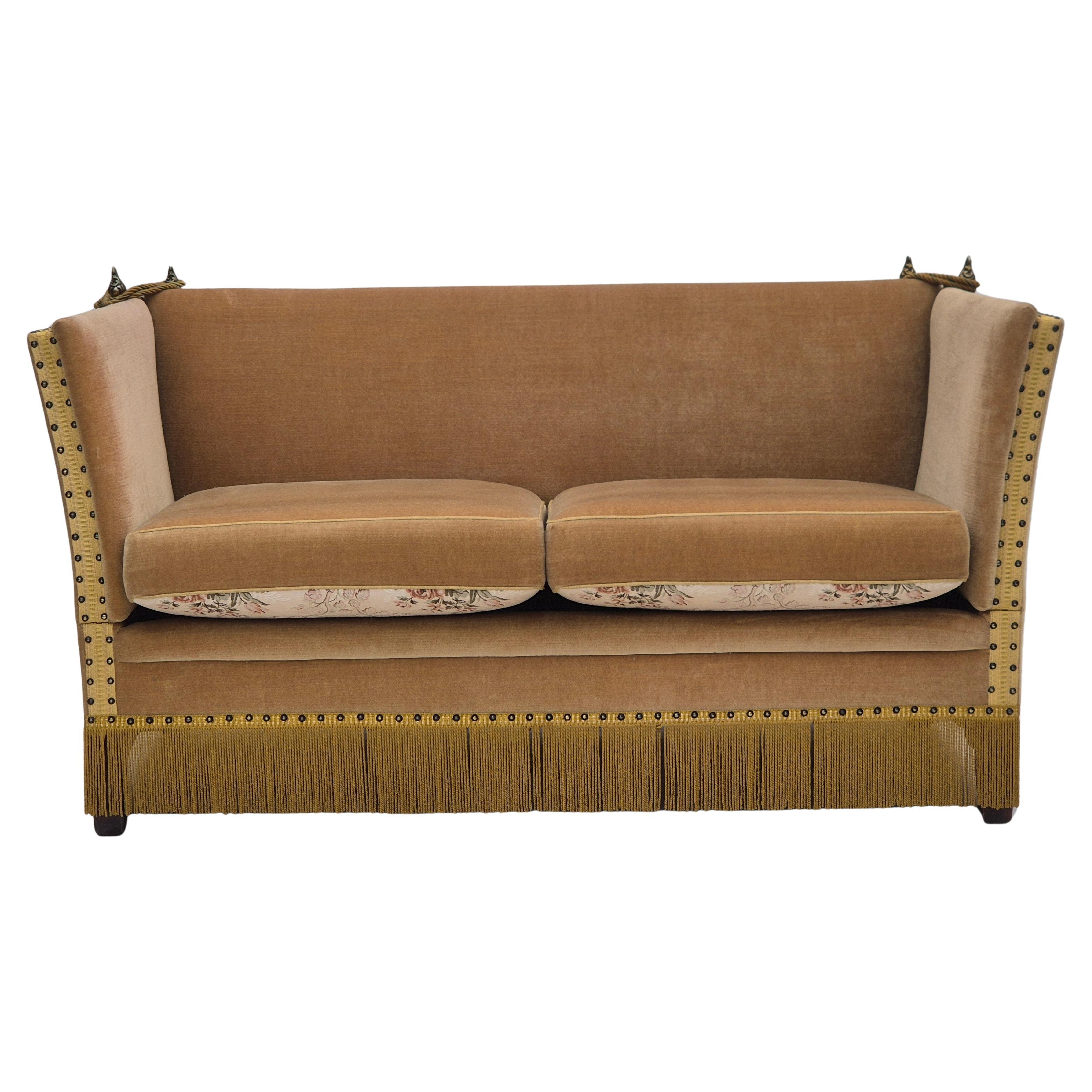 1970s, Danish 2-seater drop arm sofa, furniture velour, adjustable armrests.