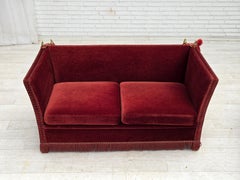 1970s, Danish 2-seater drop arm "Spanish" sofa, furniture velour.