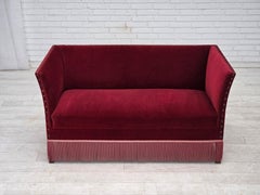 1970s, Danish 2-seater sofa, cherry-red furniture velour.
