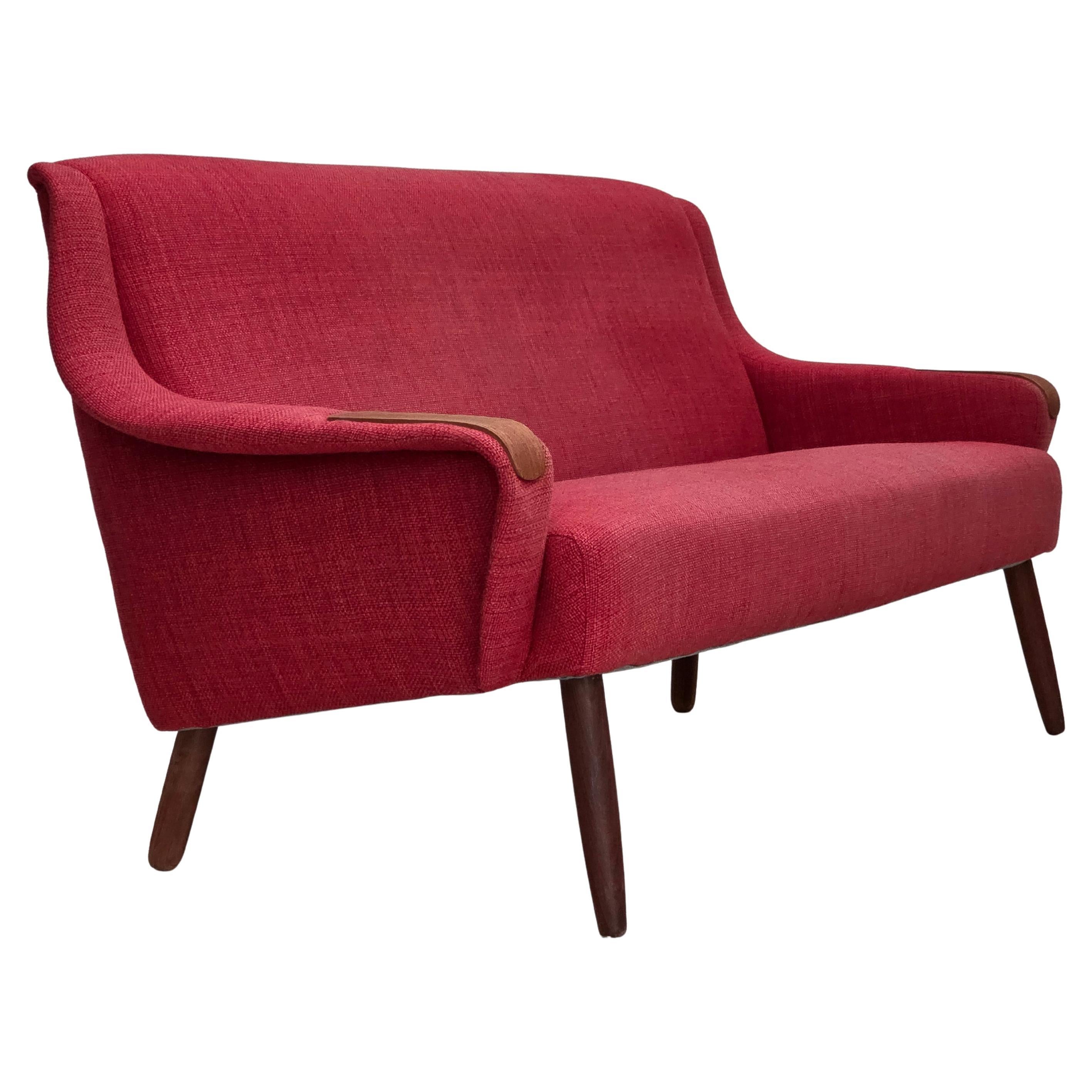 1970s, Danish 2-seater sofa, furniture fabric, teak wood. For Sale