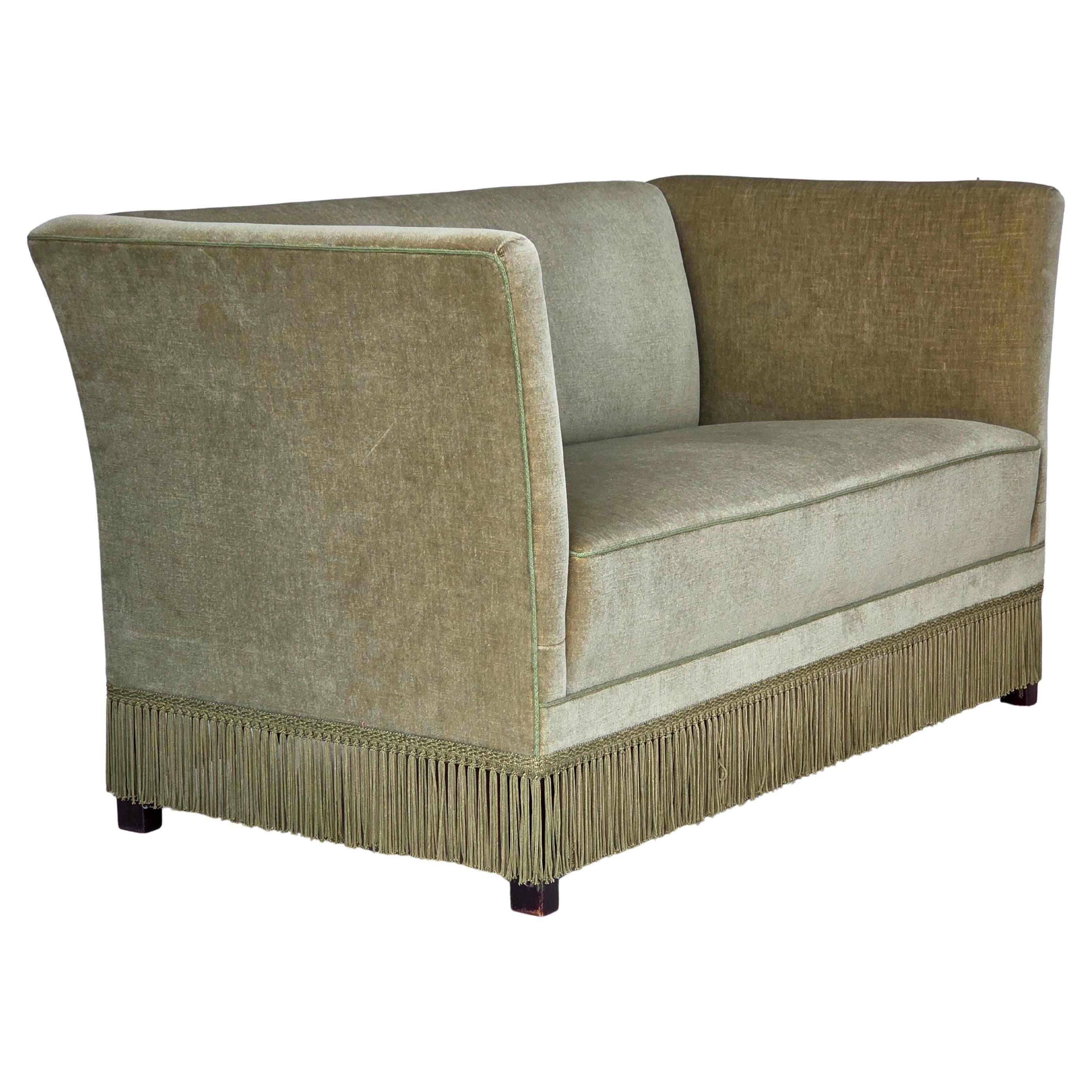 1970s, Danish 2-seater sofa, furniture velour, beech wood legs. en vente
