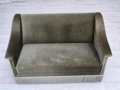 1970s, Danish 2-seater sofa, green furniture velour, beech wood.