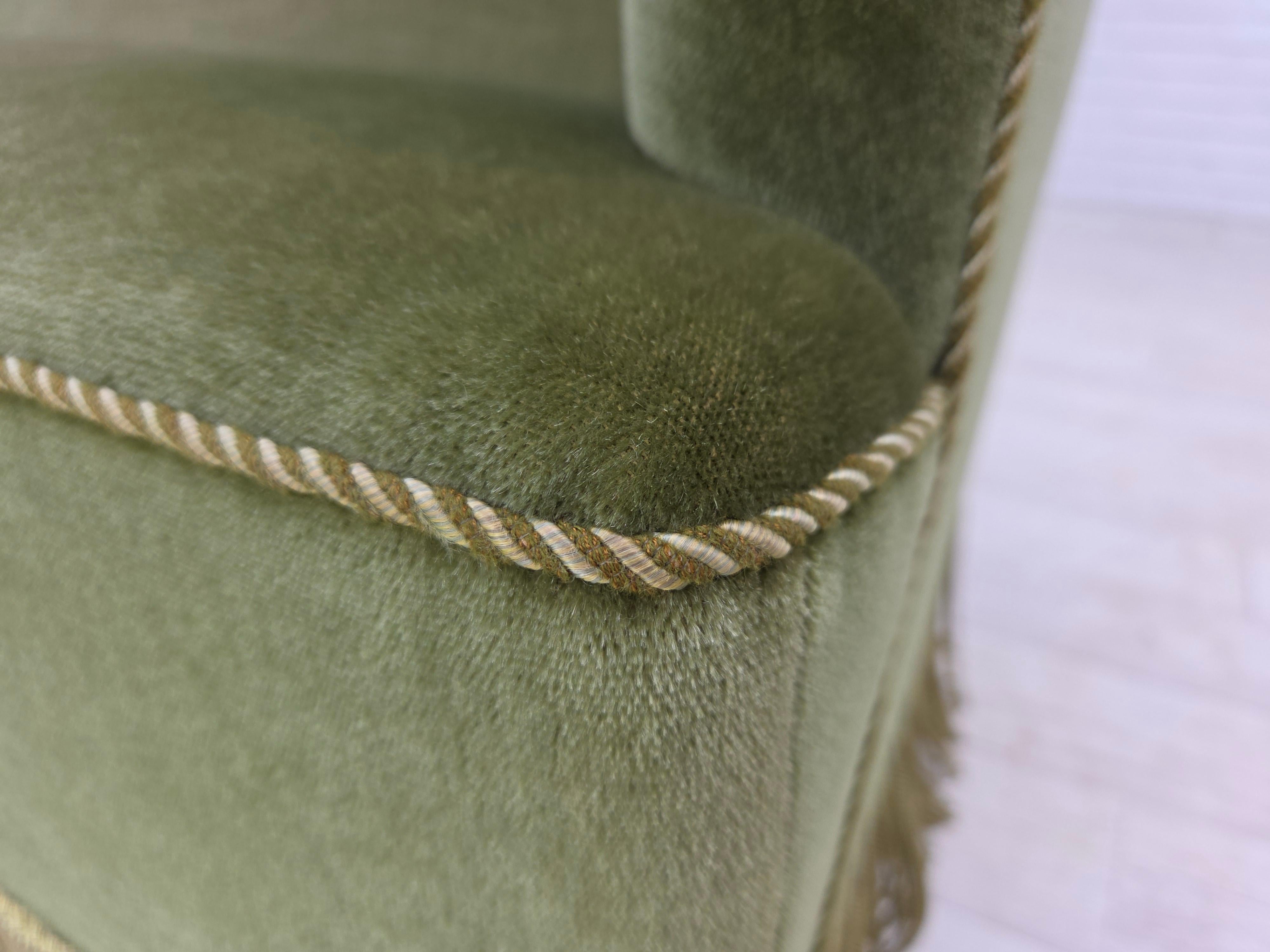 1970s, Danish 2-seater sofa, green furniture velour, beech wood legs. For Sale 5