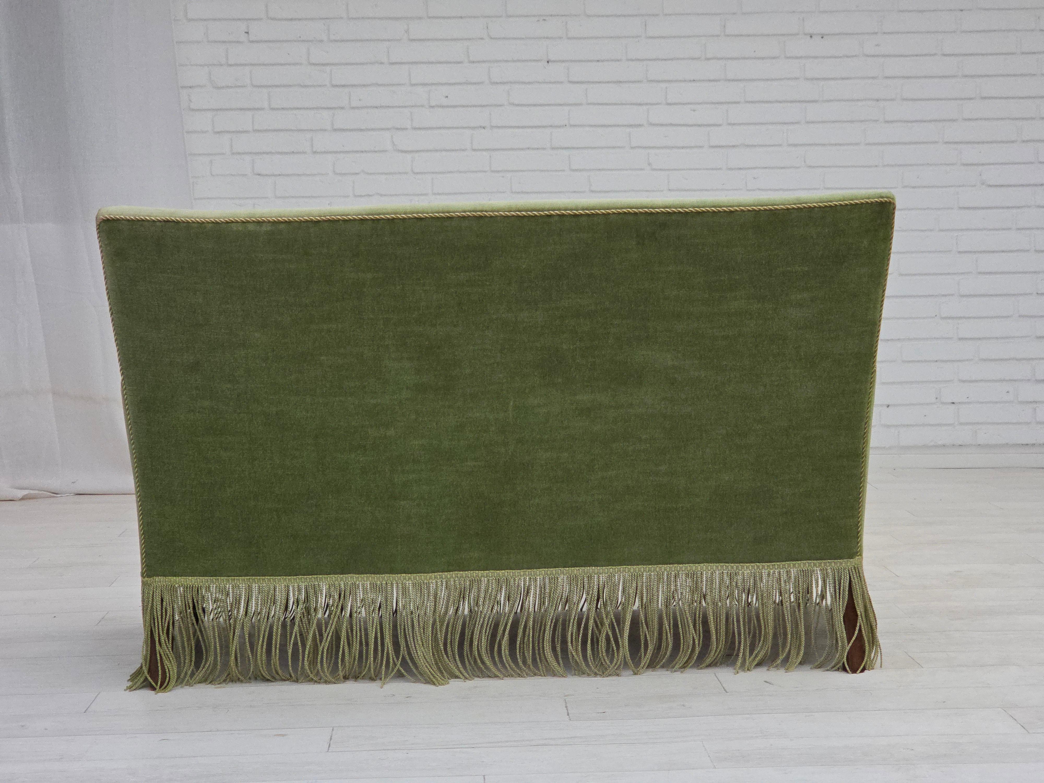 1970s, Danish 2-seater sofa, green furniture velour, beech wood legs. In Good Condition For Sale In Tarm, 82