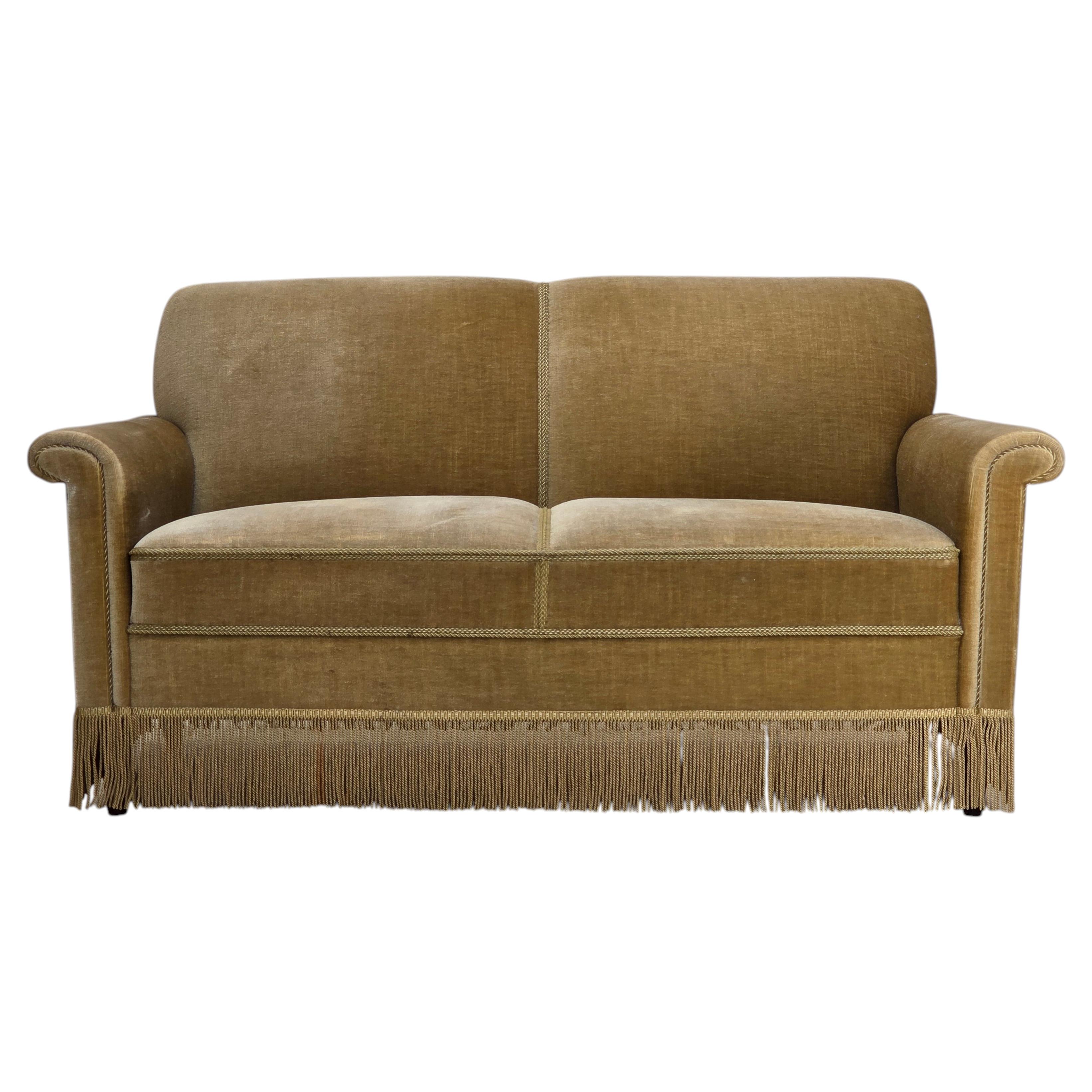 1970s, Danish 2-seater sofa, green furniture velour.