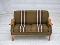 1970s, Danish 2-seater sofa, green furniture wool, oak wood.