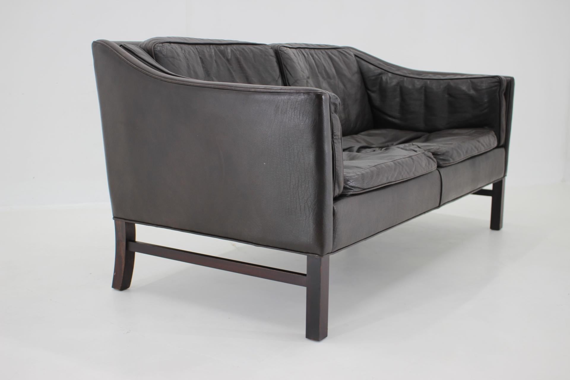 Mid-Century Modern 1970s Danish 2-Seater Sofa in Dark Brown Leather