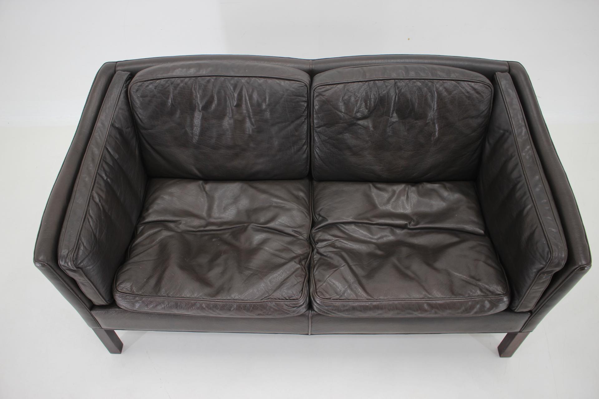 Late 20th Century 1970s Danish 2-Seater Sofa in Dark Brown Leather