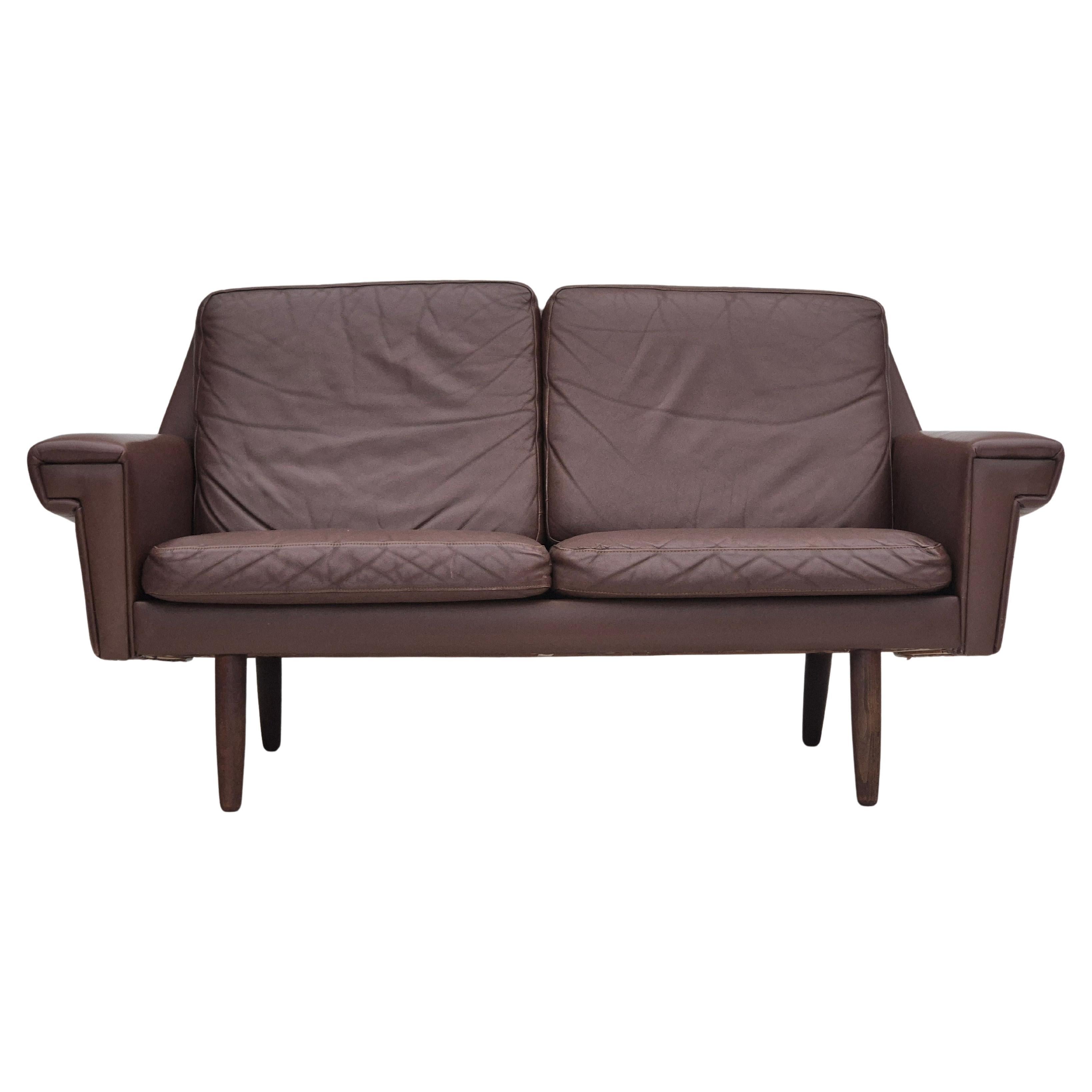 1970s, Danish 2-seater sofa, original brown leather.