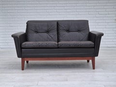 1970s, Danish 2 seater sofa, original condition, furniture leather, teak wood.