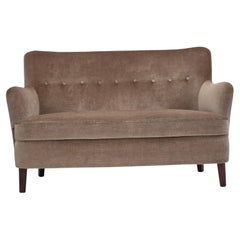 1970s, Danish 2 seater sofa, original condition, green furniture velour.