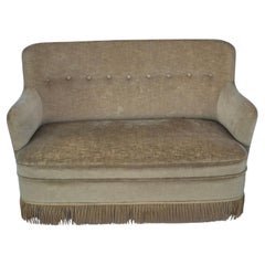 Used 1970s, Danish 2 seater sofa, original condition, green furniture velour, wood.