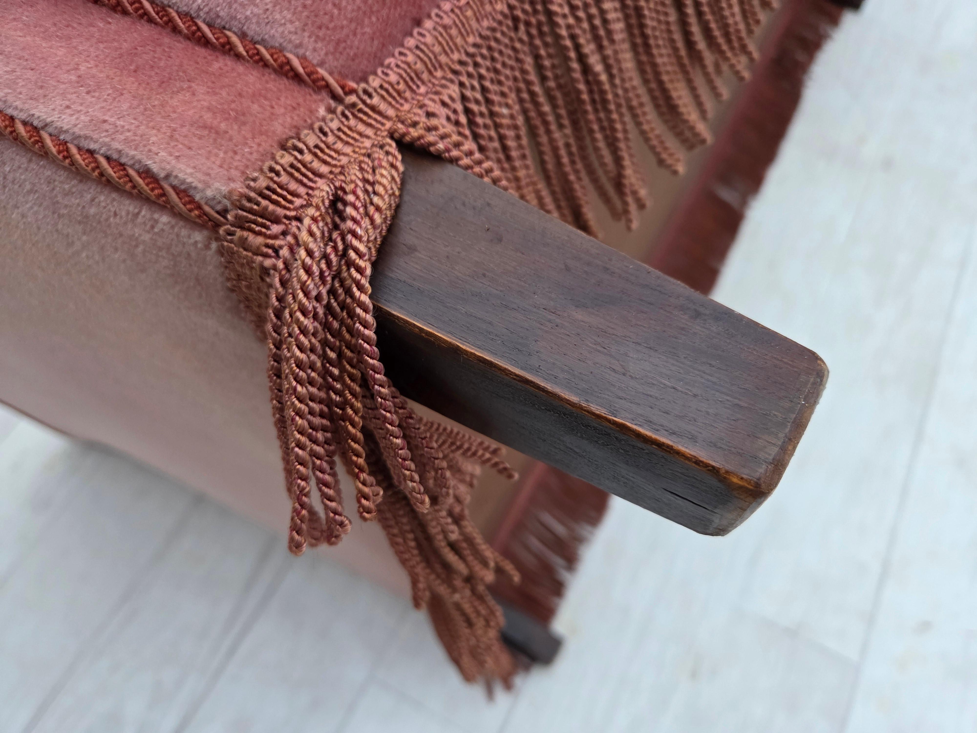 1970er, dänisches 2-Sitzer-Sofa, original lachsfarbener Möbelvelours. im Angebot 8