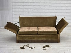 1970s, Danish 2-seater "Spanish" drop arm sofa, furniture velour.