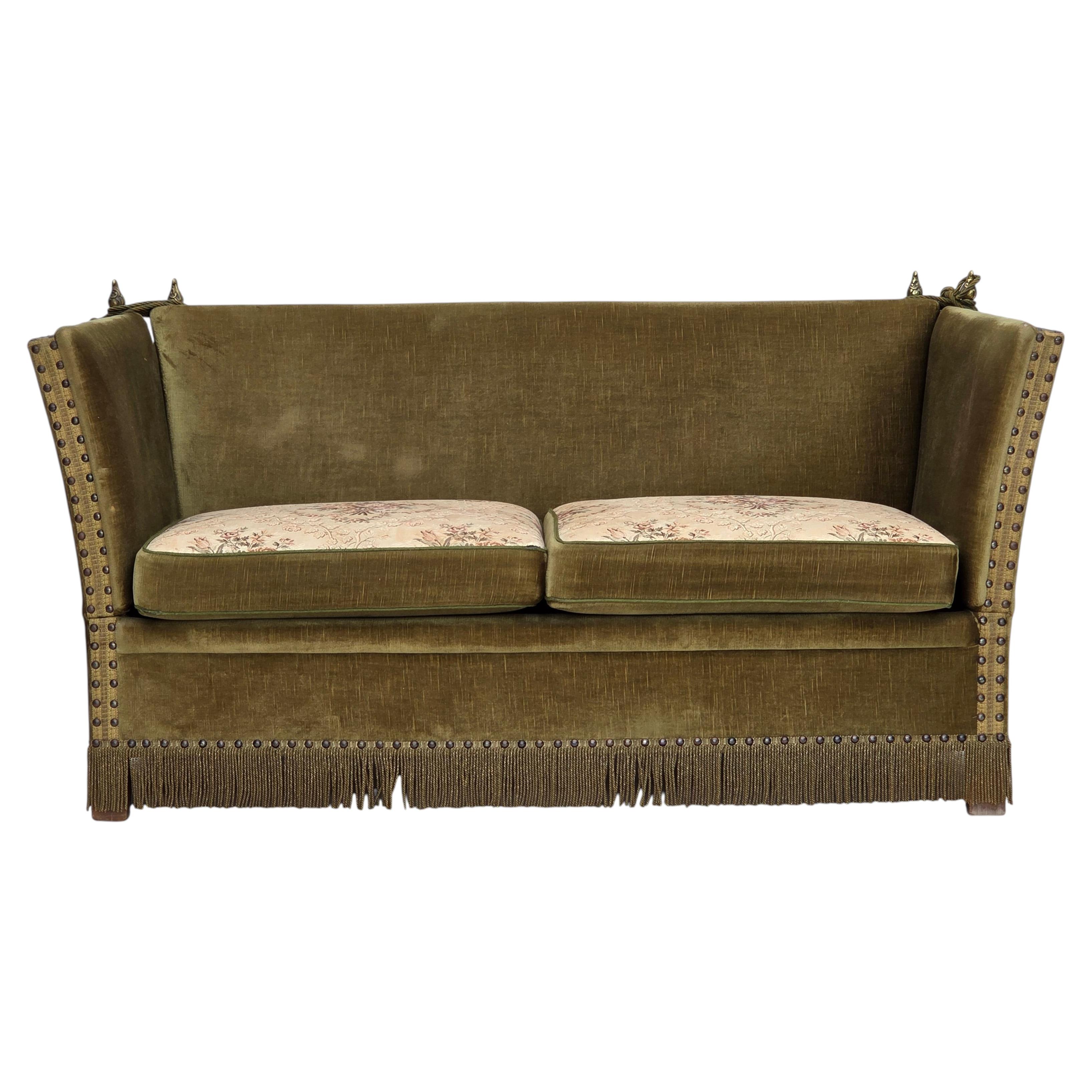 1970s, Danish 2-seater "Spanish" drop arm sofa, furniture velour.