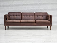 1970s, Danish 3-seater classic sofa, original brown leather.