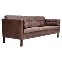 1970s, Danish 3-seater classic sofa, original brown leather.