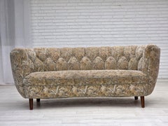 1970s, Danish 3 seater curved sofa, original multicolor furniture fabric.
