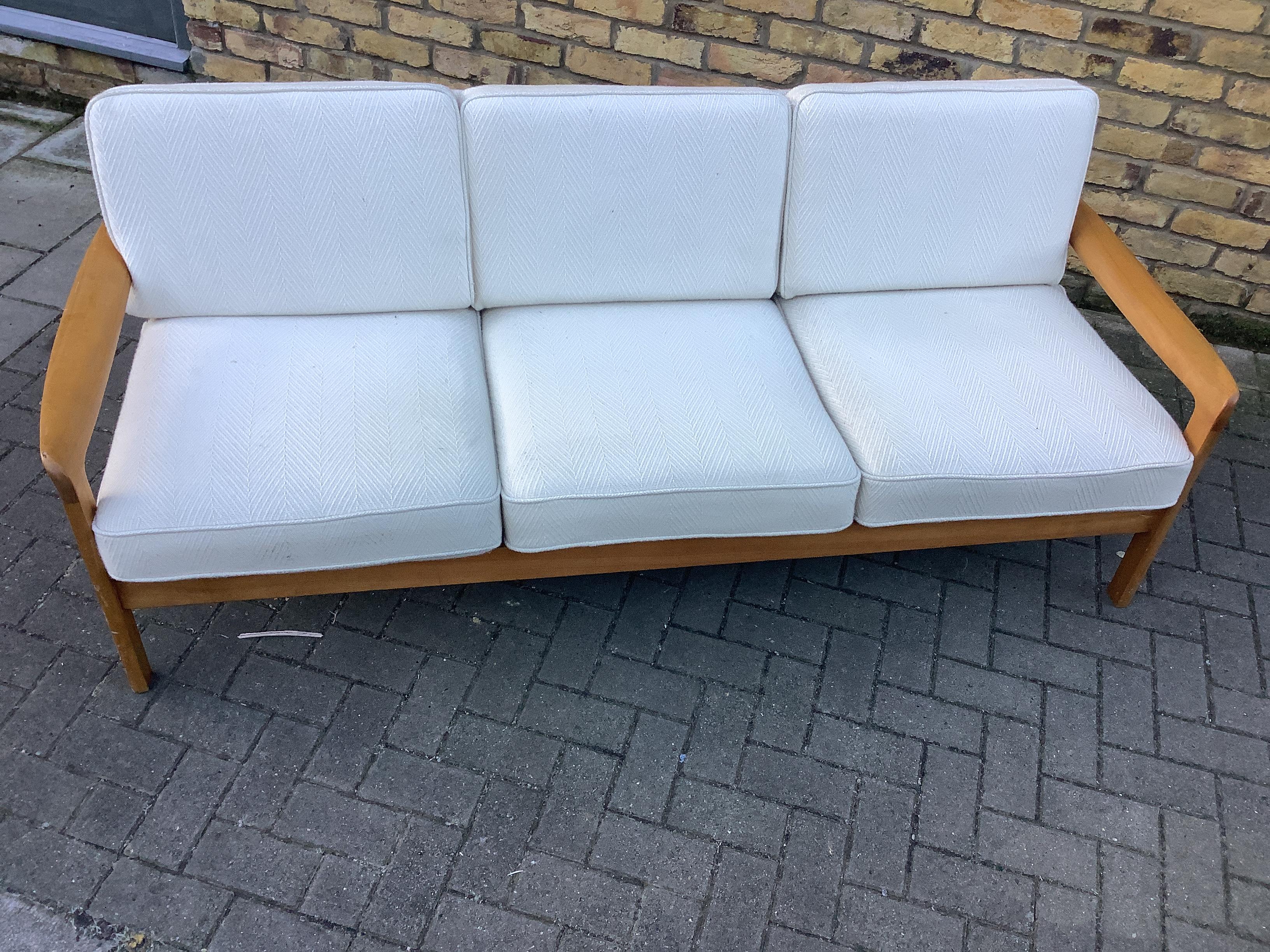 Beech 1970s, Danish 3 Seater Sofa