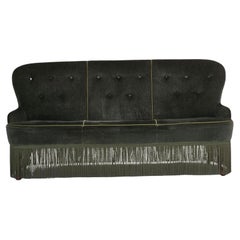 Vintage 1970s, Danish 3-seater sofa, furniture velour, beech wood legs, original.
