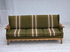 Anni '70, divano danese a 3 posti, mobili in lana, legno massiccio di Oak.