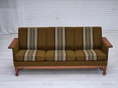 1970s, Danish 3-seater sofa, furniture wool, solid oak wood.