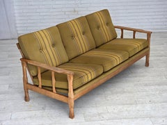1970s, Danish 3-seater sofa, furniture wool, solid oak wood.