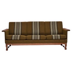 1970s, Danish 3-seater sofa, furniture wool, solid oak wood.