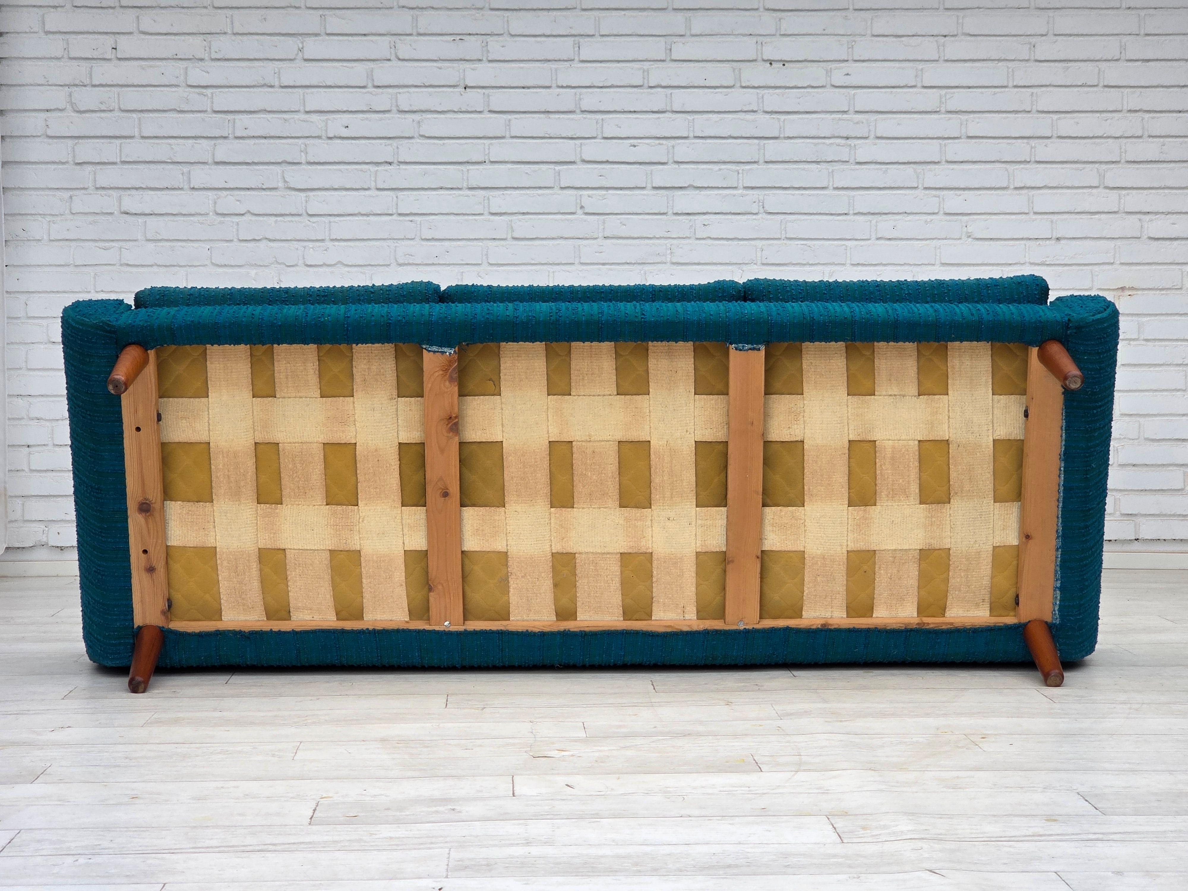 1970s, Danish 3-seater sofa, furniture wool, teak wood. For Sale 8