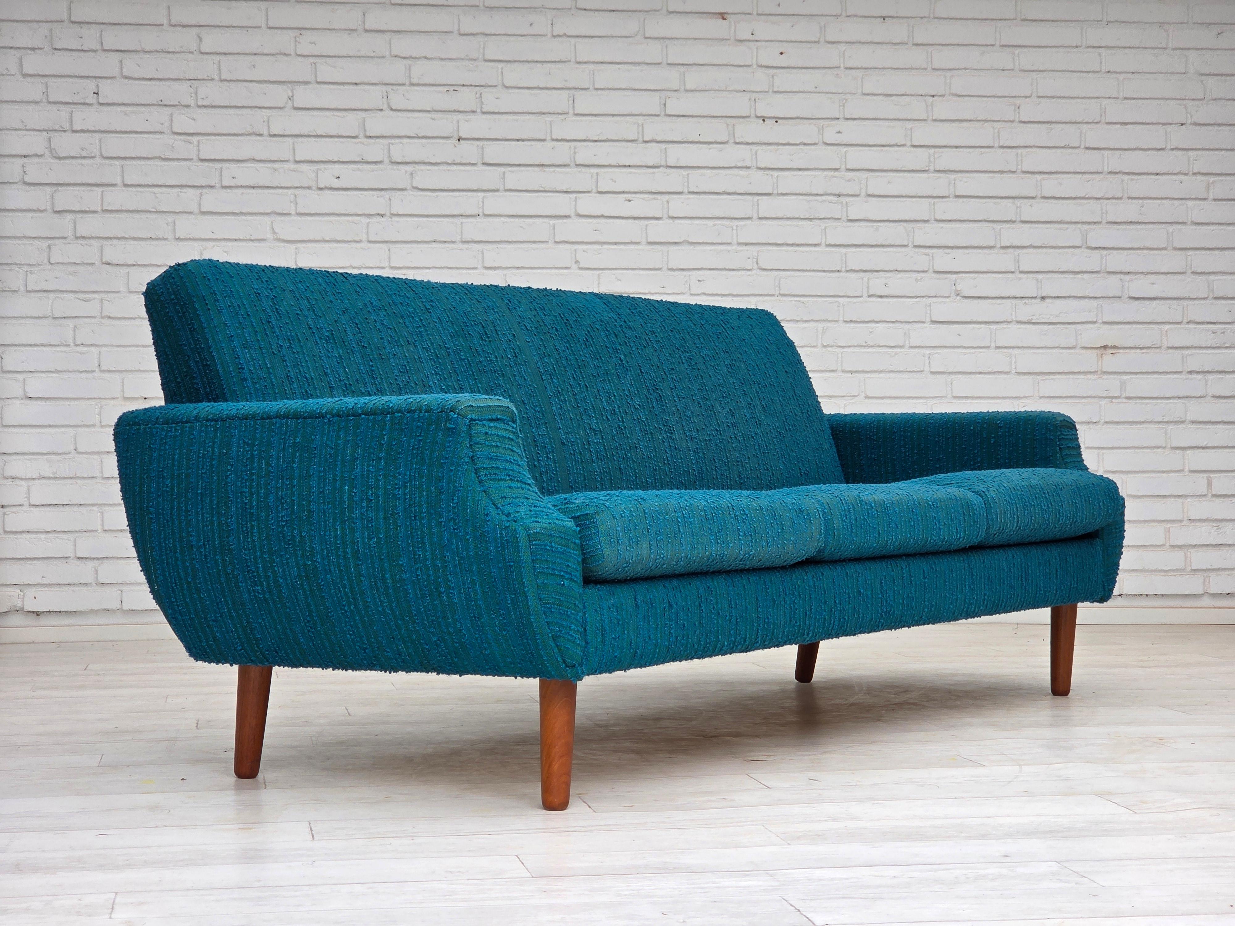 Scandinavian Modern 1970s, Danish 3-seater sofa, furniture wool, teak wood. For Sale